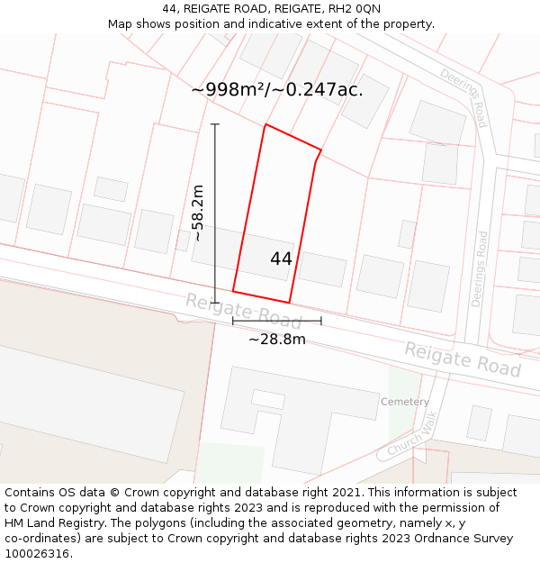 44, REIGATE ROAD, REIGATE, RH2 0QN: Plot and title map