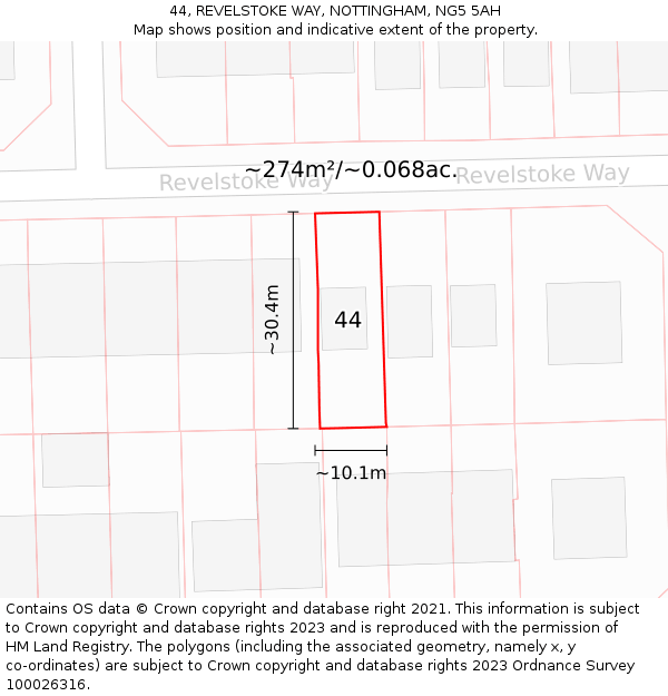 44, REVELSTOKE WAY, NOTTINGHAM, NG5 5AH: Plot and title map