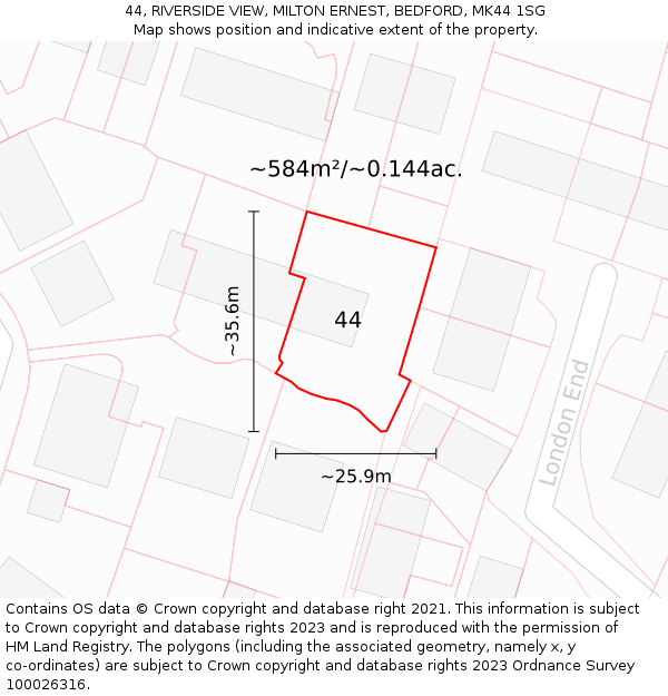 44, RIVERSIDE VIEW, MILTON ERNEST, BEDFORD, MK44 1SG: Plot and title map