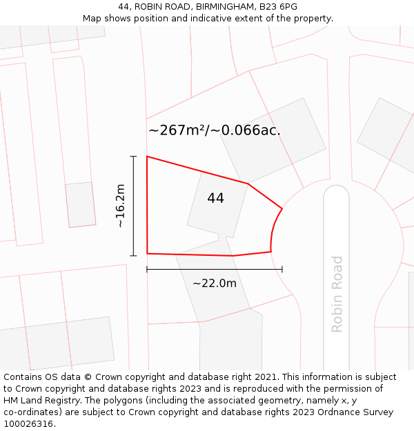 44, ROBIN ROAD, BIRMINGHAM, B23 6PG: Plot and title map