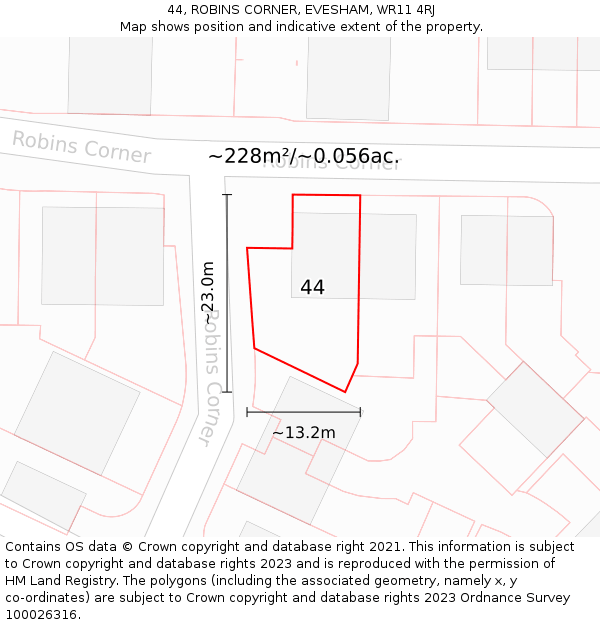 44, ROBINS CORNER, EVESHAM, WR11 4RJ: Plot and title map