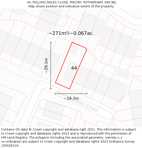 44, ROLLING DALES CLOSE, MALTBY, ROTHERHAM, S66 8EJ: Plot and title map