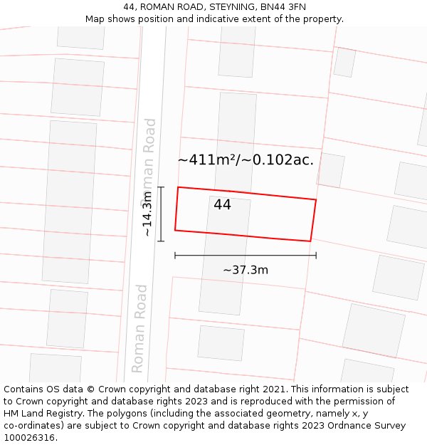 44, ROMAN ROAD, STEYNING, BN44 3FN: Plot and title map
