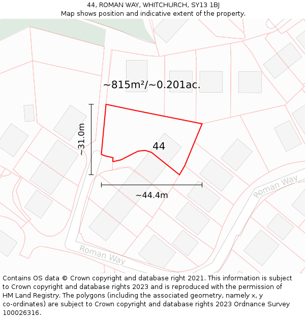 44, ROMAN WAY, WHITCHURCH, SY13 1BJ: Plot and title map
