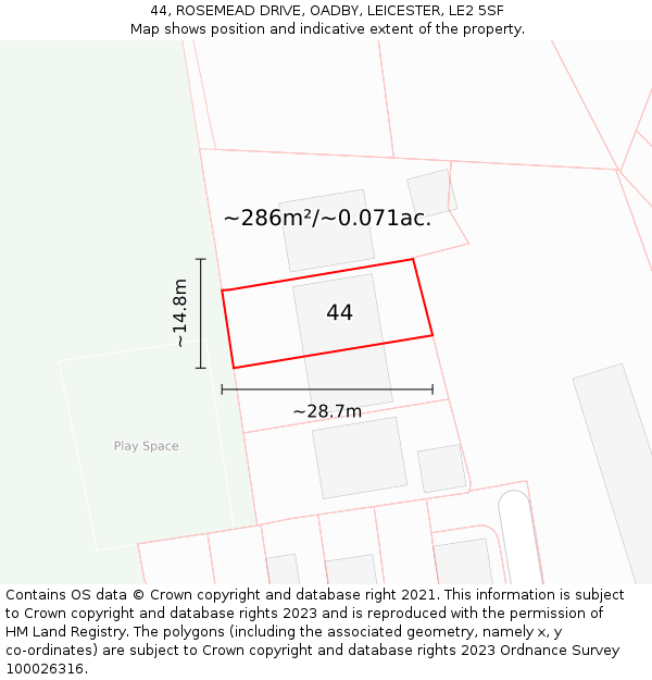 44, ROSEMEAD DRIVE, OADBY, LEICESTER, LE2 5SF: Plot and title map