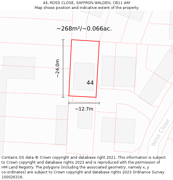 44, ROSS CLOSE, SAFFRON WALDEN, CB11 4AY: Plot and title map