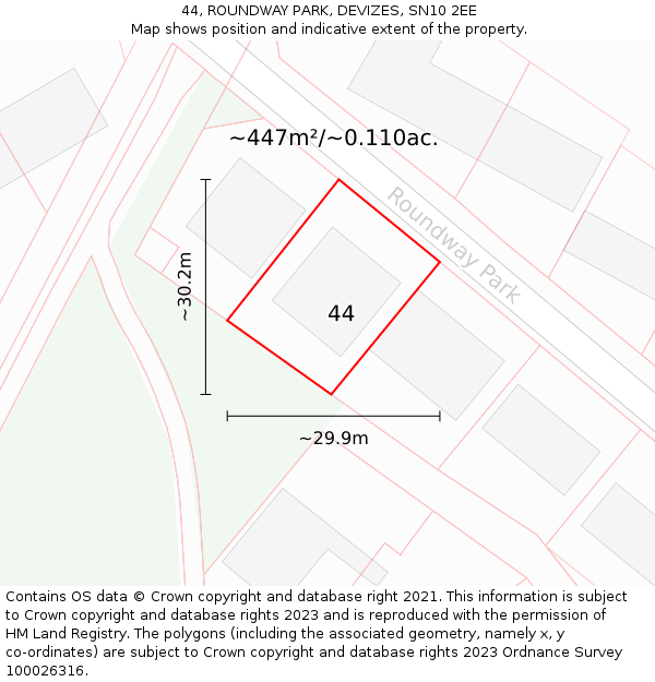 44, ROUNDWAY PARK, DEVIZES, SN10 2EE: Plot and title map