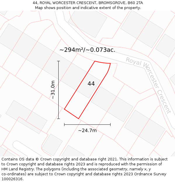 44, ROYAL WORCESTER CRESCENT, BROMSGROVE, B60 2TA: Plot and title map