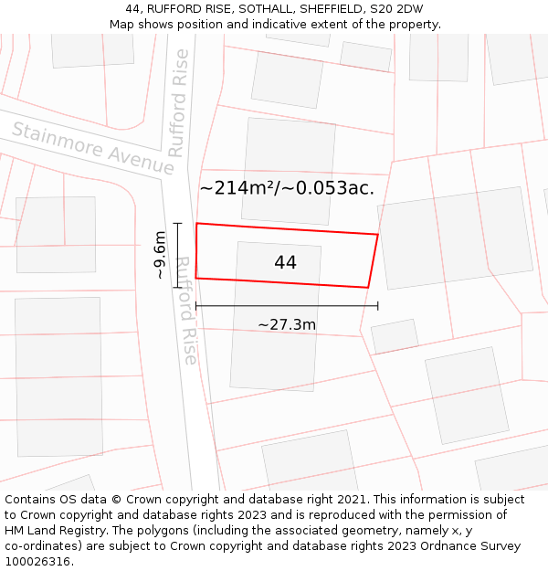 44, RUFFORD RISE, SOTHALL, SHEFFIELD, S20 2DW: Plot and title map