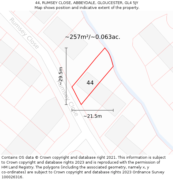 44, RUMSEY CLOSE, ABBEYDALE, GLOUCESTER, GL4 5JY: Plot and title map