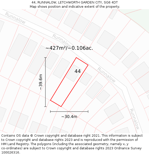 44, RUNNALOW, LETCHWORTH GARDEN CITY, SG6 4DT: Plot and title map