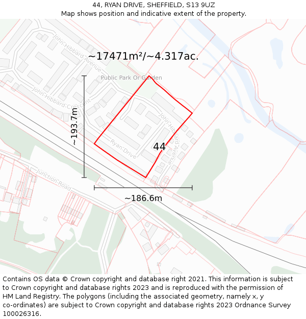 44, RYAN DRIVE, SHEFFIELD, S13 9UZ: Plot and title map