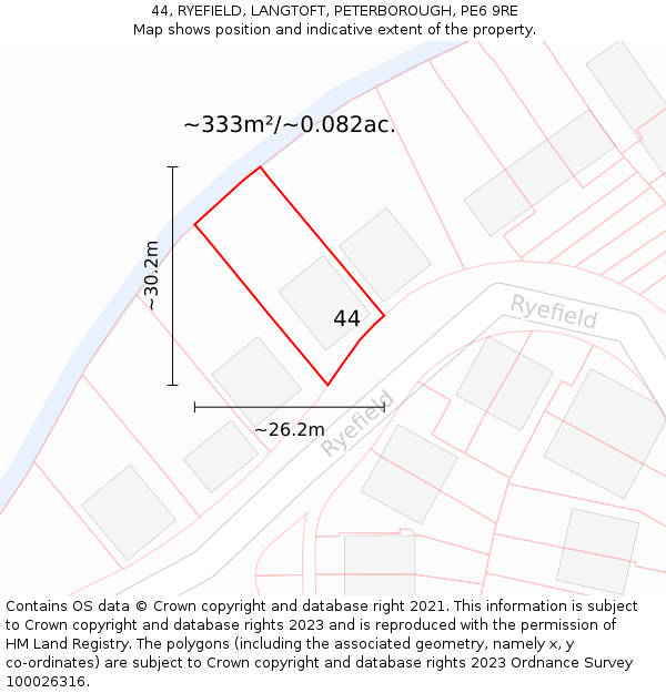 44, RYEFIELD, LANGTOFT, PETERBOROUGH, PE6 9RE: Plot and title map