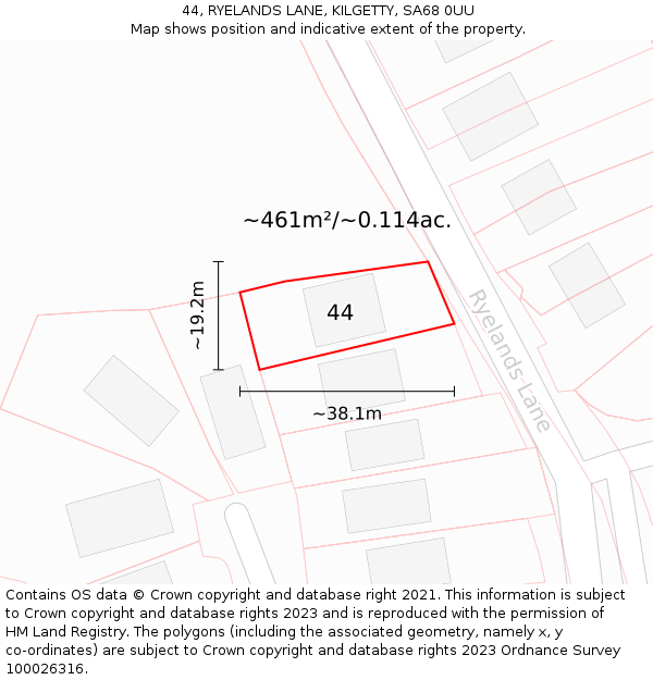 44, RYELANDS LANE, KILGETTY, SA68 0UU: Plot and title map