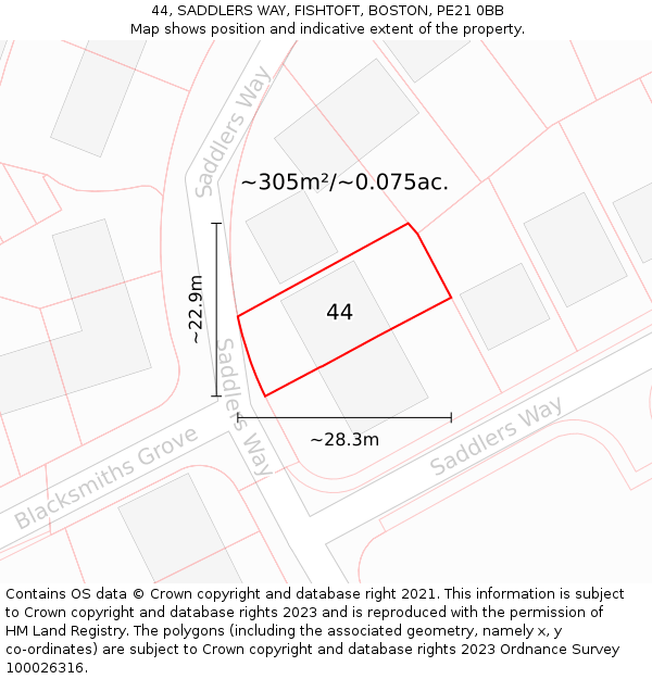 44, SADDLERS WAY, FISHTOFT, BOSTON, PE21 0BB: Plot and title map