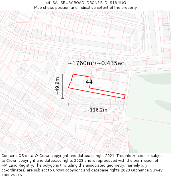 44, SALISBURY ROAD, DRONFIELD, S18 1UG: Plot and title map