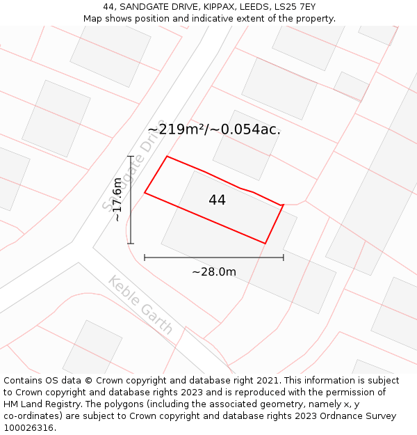 44, SANDGATE DRIVE, KIPPAX, LEEDS, LS25 7EY: Plot and title map