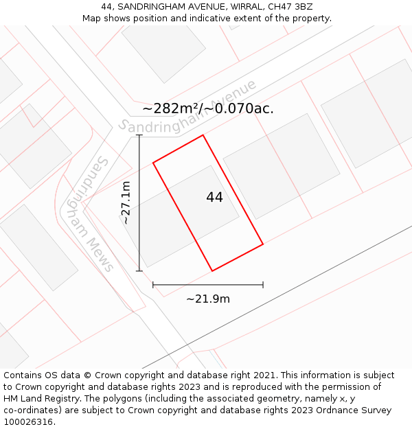 44, SANDRINGHAM AVENUE, WIRRAL, CH47 3BZ: Plot and title map