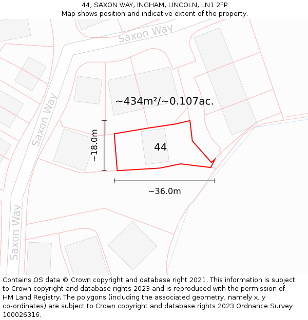 44, SAXON WAY, INGHAM, LINCOLN, LN1 2FP: Plot and title map