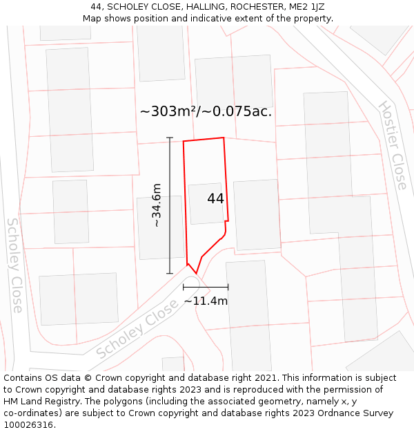 44, SCHOLEY CLOSE, HALLING, ROCHESTER, ME2 1JZ: Plot and title map