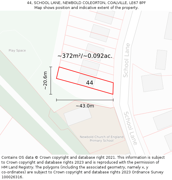 44, SCHOOL LANE, NEWBOLD COLEORTON, COALVILLE, LE67 8PF: Plot and title map