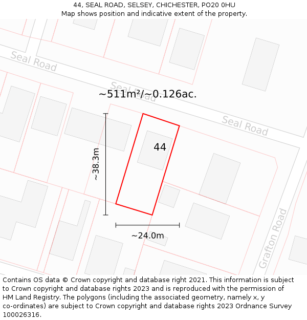 44, SEAL ROAD, SELSEY, CHICHESTER, PO20 0HU: Plot and title map