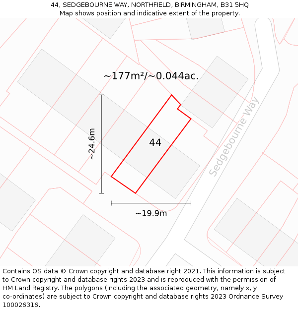 44, SEDGEBOURNE WAY, NORTHFIELD, BIRMINGHAM, B31 5HQ: Plot and title map