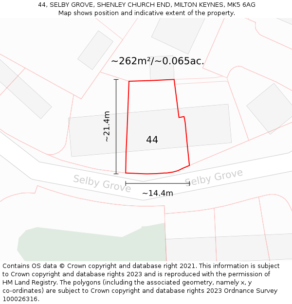 44, SELBY GROVE, SHENLEY CHURCH END, MILTON KEYNES, MK5 6AG: Plot and title map