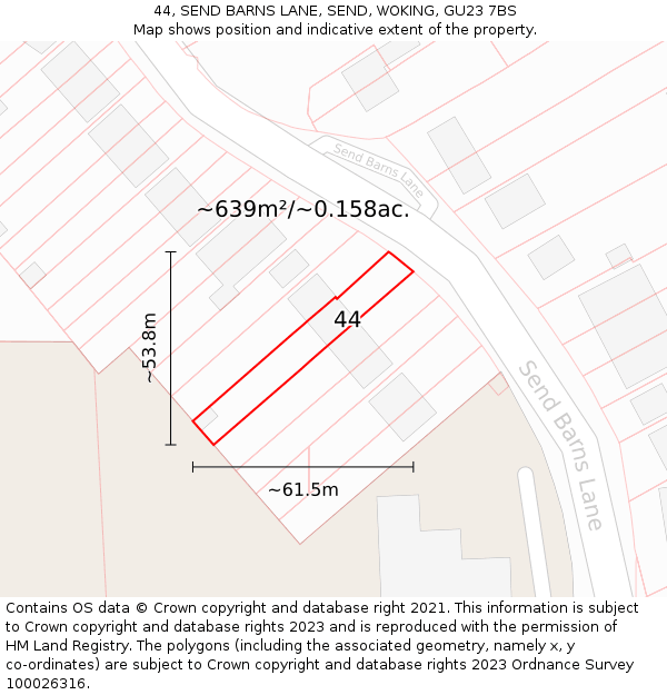 44, SEND BARNS LANE, SEND, WOKING, GU23 7BS: Plot and title map