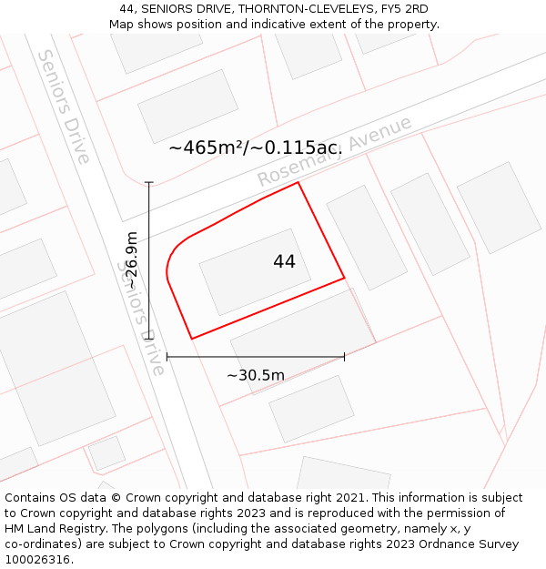 44, SENIORS DRIVE, THORNTON-CLEVELEYS, FY5 2RD: Plot and title map