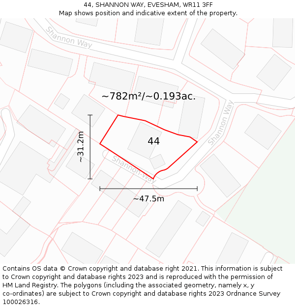 44, SHANNON WAY, EVESHAM, WR11 3FF: Plot and title map