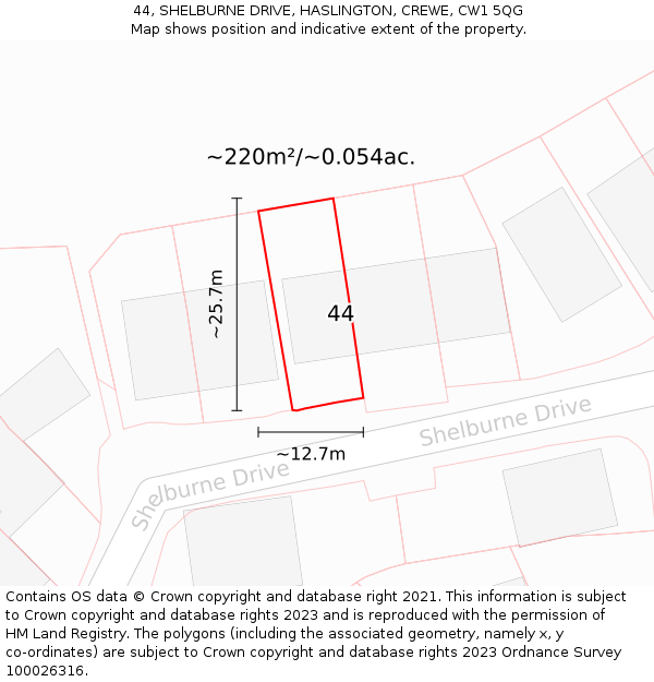 44, SHELBURNE DRIVE, HASLINGTON, CREWE, CW1 5QG: Plot and title map