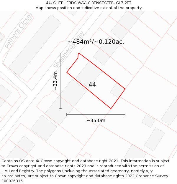 44, SHEPHERDS WAY, CIRENCESTER, GL7 2ET: Plot and title map