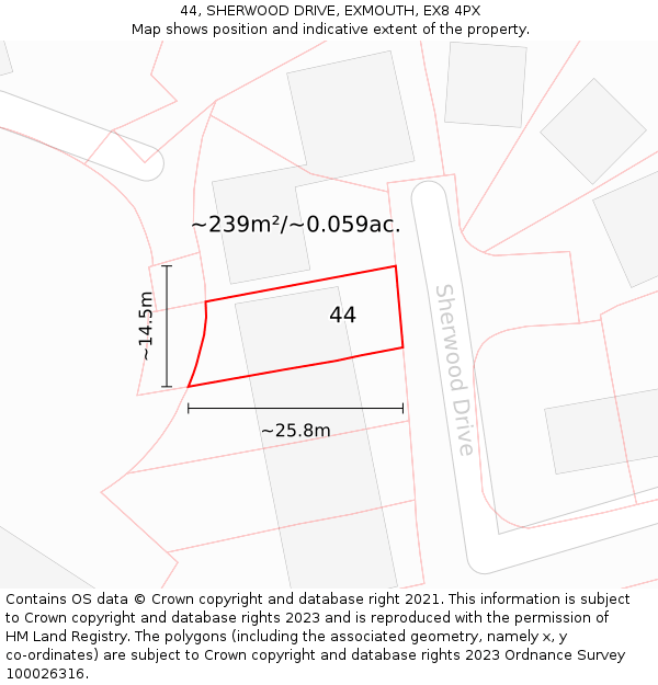 44, SHERWOOD DRIVE, EXMOUTH, EX8 4PX: Plot and title map
