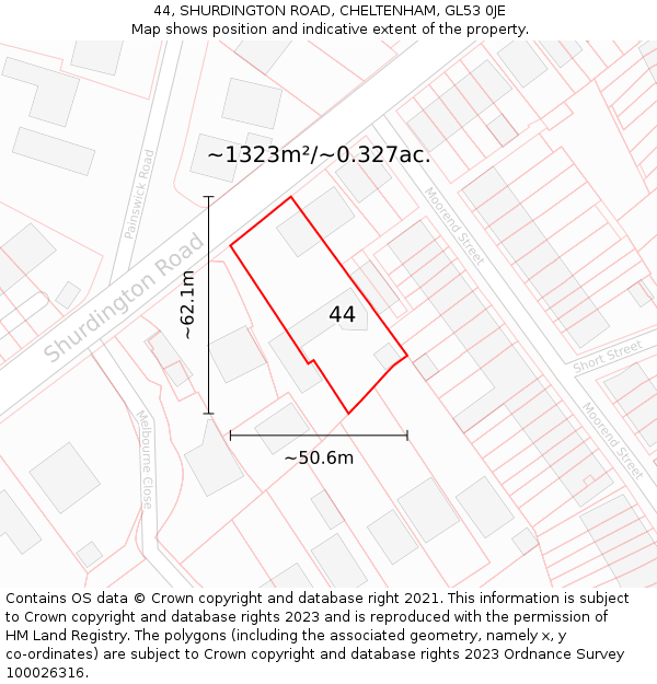 44, SHURDINGTON ROAD, CHELTENHAM, GL53 0JE: Plot and title map