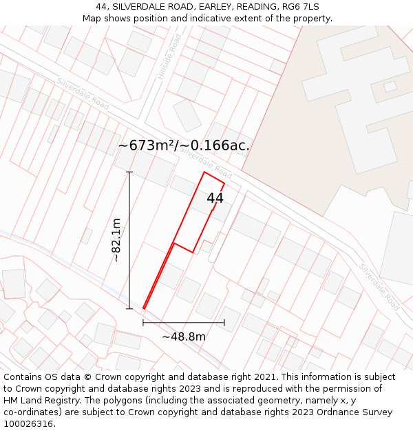 44, SILVERDALE ROAD, EARLEY, READING, RG6 7LS: Plot and title map