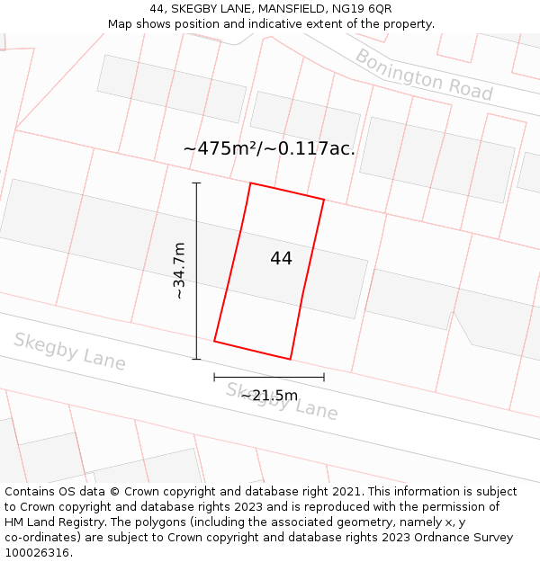 44, SKEGBY LANE, MANSFIELD, NG19 6QR: Plot and title map