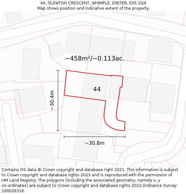 44, SLEWTON CRESCENT, WHIMPLE, EXETER, EX5 2QA: Plot and title map