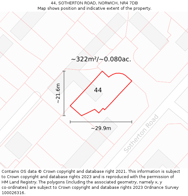 44, SOTHERTON ROAD, NORWICH, NR4 7DB: Plot and title map