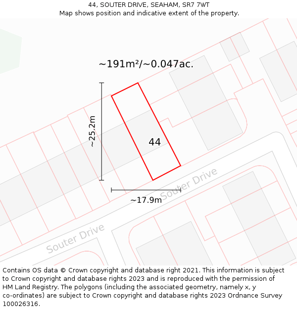 44, SOUTER DRIVE, SEAHAM, SR7 7WT: Plot and title map