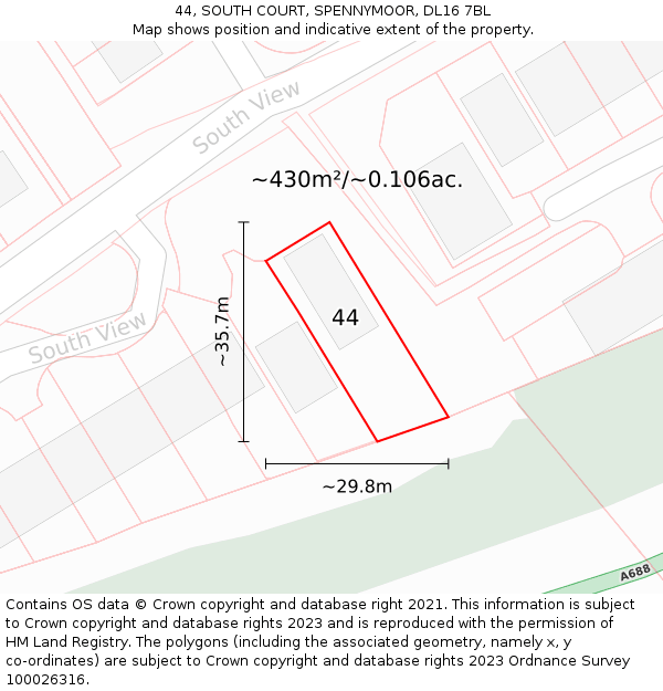 44, SOUTH COURT, SPENNYMOOR, DL16 7BL: Plot and title map