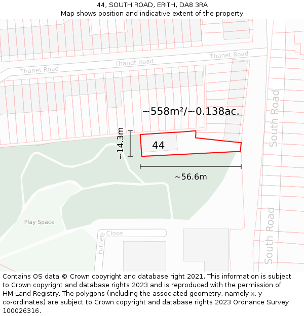 44, SOUTH ROAD, ERITH, DA8 3RA: Plot and title map