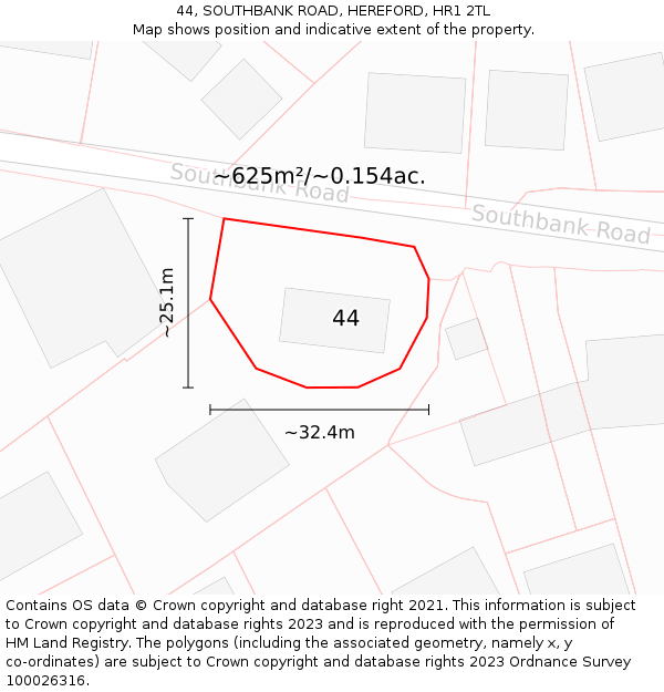 44, SOUTHBANK ROAD, HEREFORD, HR1 2TL: Plot and title map