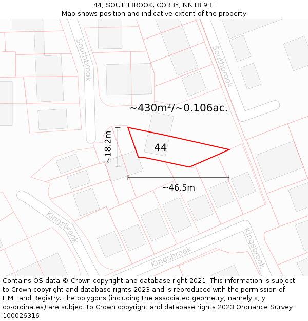 44, SOUTHBROOK, CORBY, NN18 9BE: Plot and title map