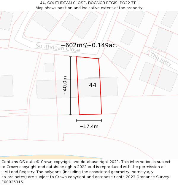 44, SOUTHDEAN CLOSE, BOGNOR REGIS, PO22 7TH: Plot and title map