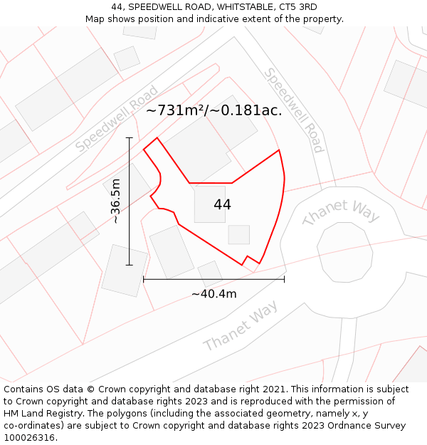 44, SPEEDWELL ROAD, WHITSTABLE, CT5 3RD: Plot and title map