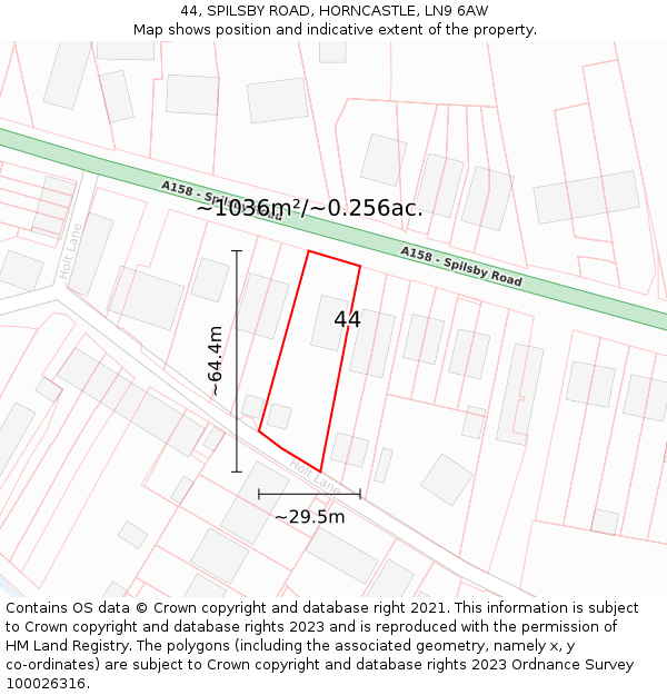 44, SPILSBY ROAD, HORNCASTLE, LN9 6AW: Plot and title map