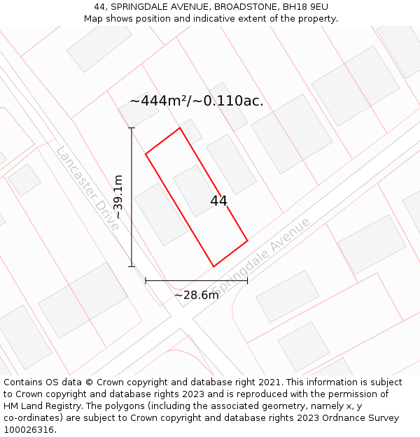 44, SPRINGDALE AVENUE, BROADSTONE, BH18 9EU: Plot and title map