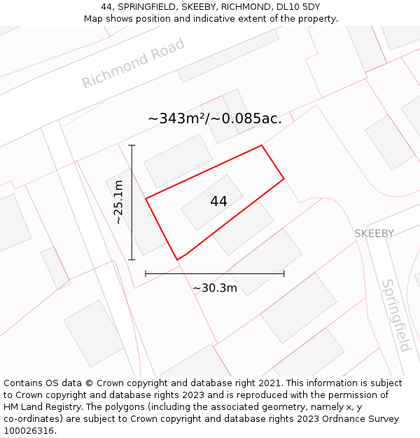 44, SPRINGFIELD, SKEEBY, RICHMOND, DL10 5DY: Plot and title map