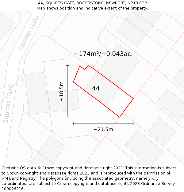 44, SQUIRES GATE, ROGERSTONE, NEWPORT, NP10 0BP: Plot and title map